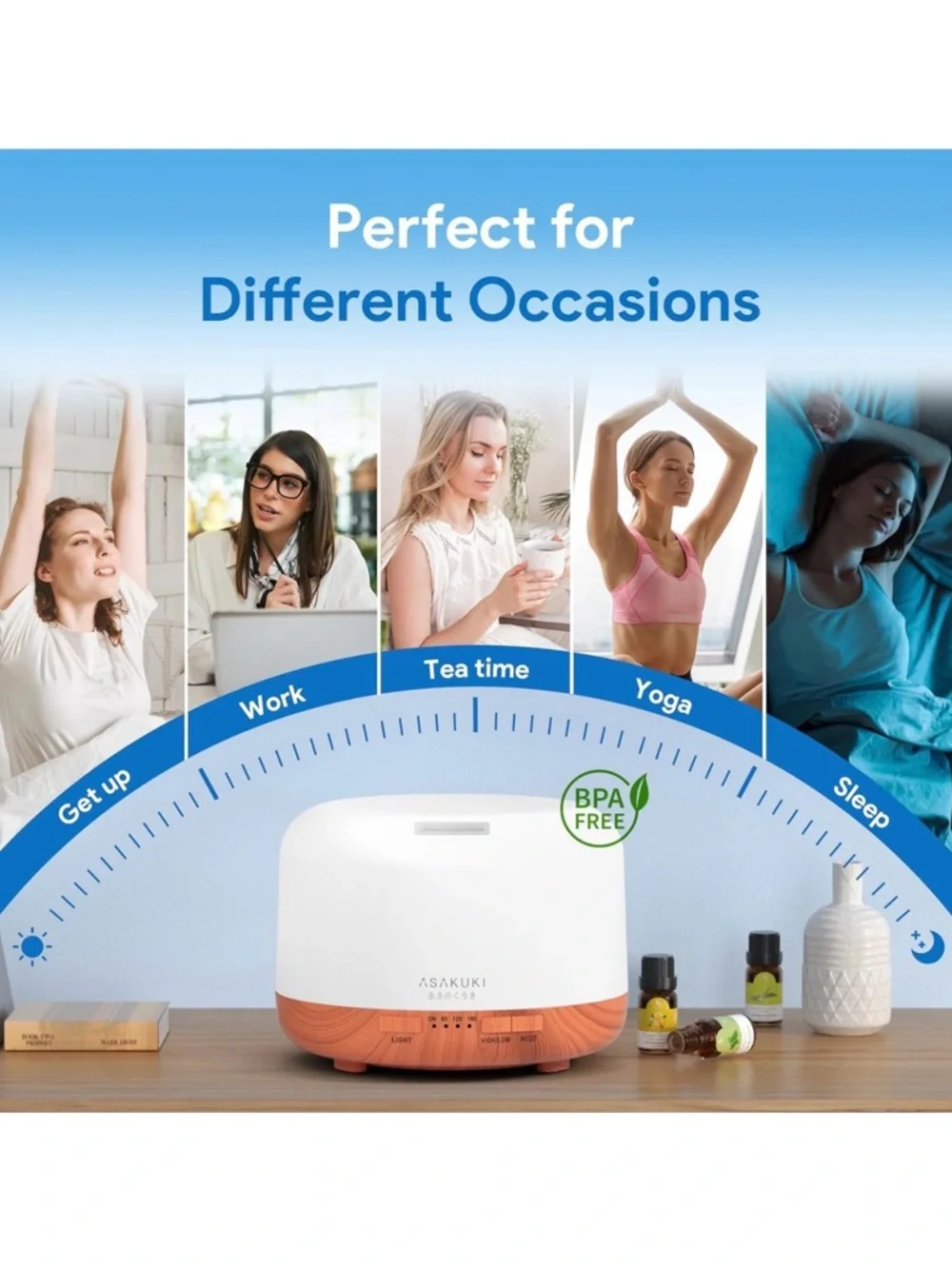 ASAKUKI 500ML Essential Oil Diffuser + Oil Set w/ Remote LED Humidifier